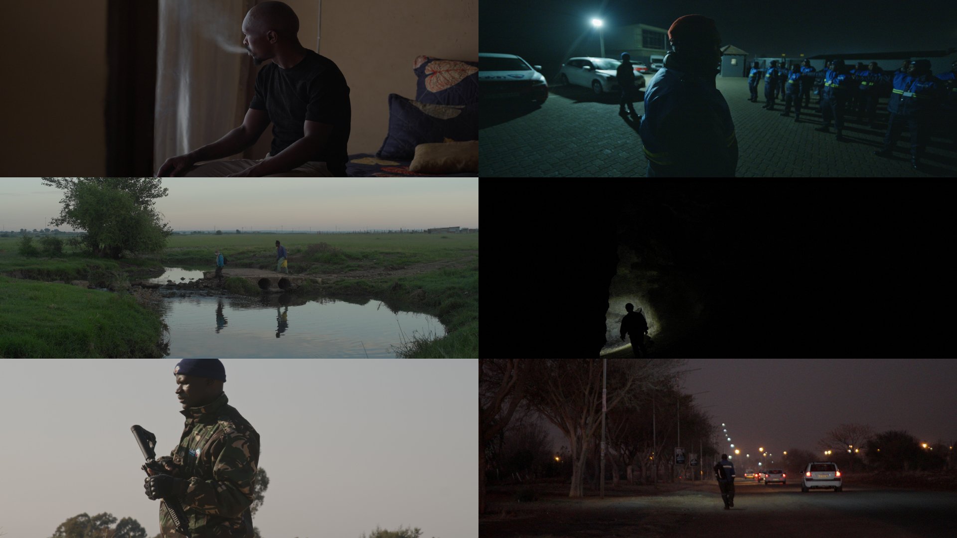 A collage of documentary cinematography frame grabs by Emile Bosch.