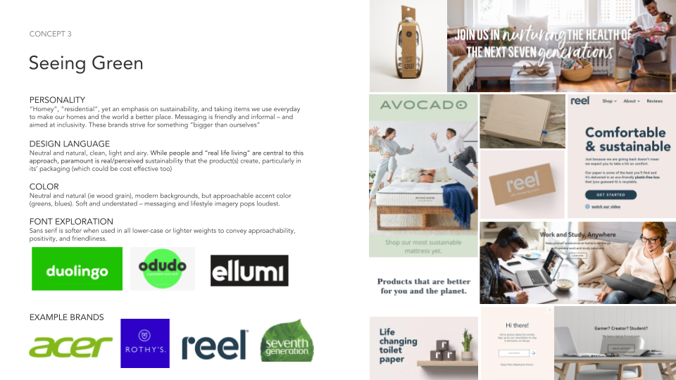 Collage of images showcasing eco-friendly and sustainable products, including avocado-based mattresses, cardboard packaging, and recycled toilet paper, with people working, relaxing, and using the products in home and office settings.