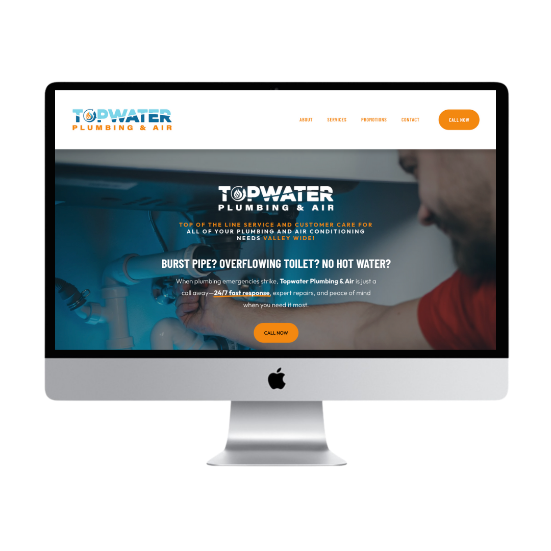 	
Custom website design for Top Water Plumbing & Air in Arizona, by Reverie Creative Agency.