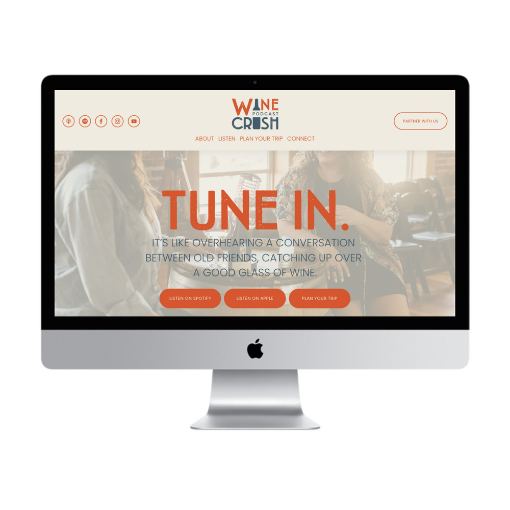 Custom website design for Wine Crush Podcast, by Reverie Creative Agency.
