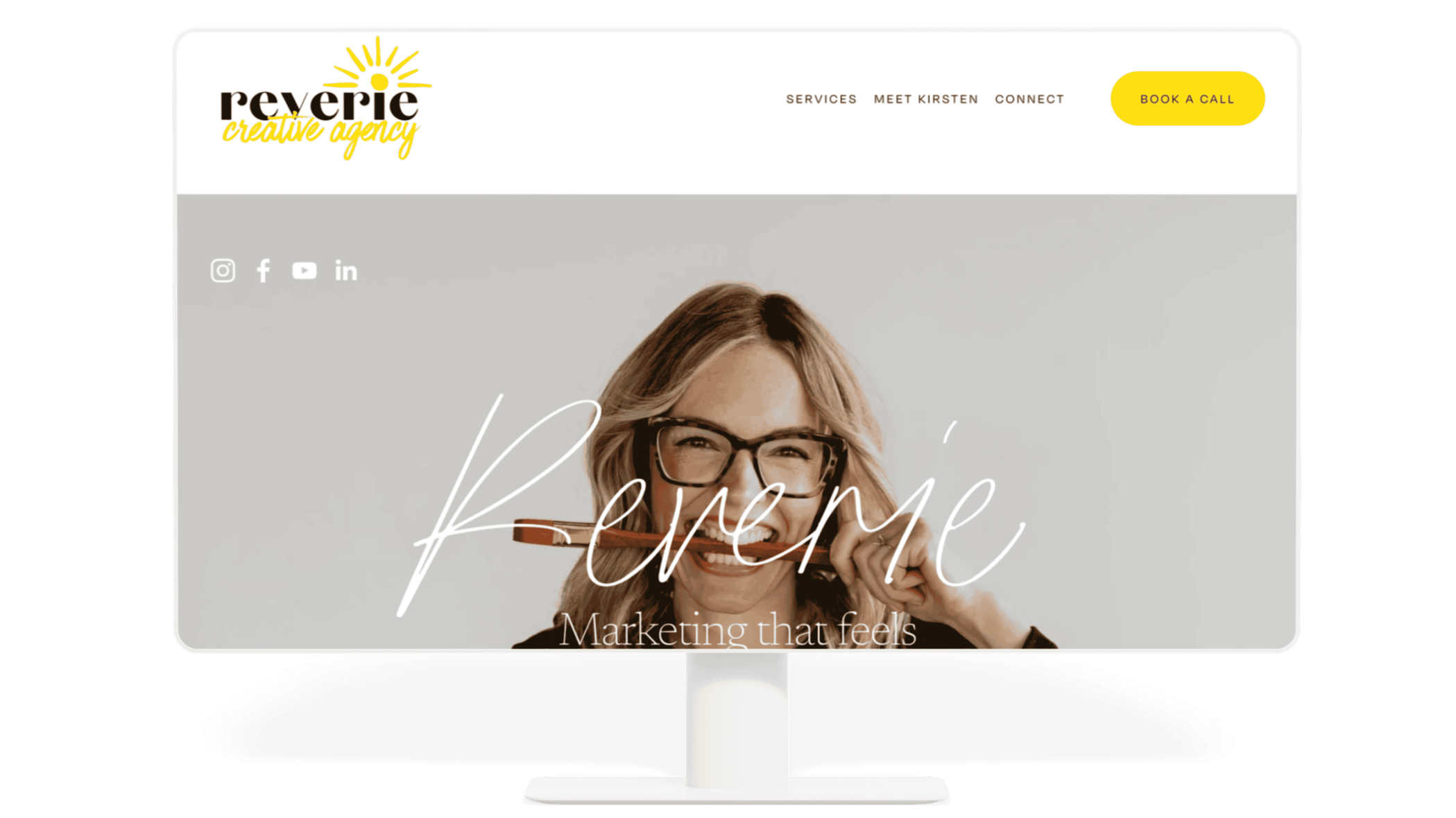 Homepage of Reverie Creative Agency featuring a Founder Kirsten Johnson, with the tagline "Marketing that feels like you, and works like magic."