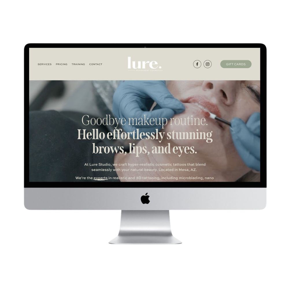 Custom website design for Lure cosmetic studio in Arizona, by Reverie Creative Agency.