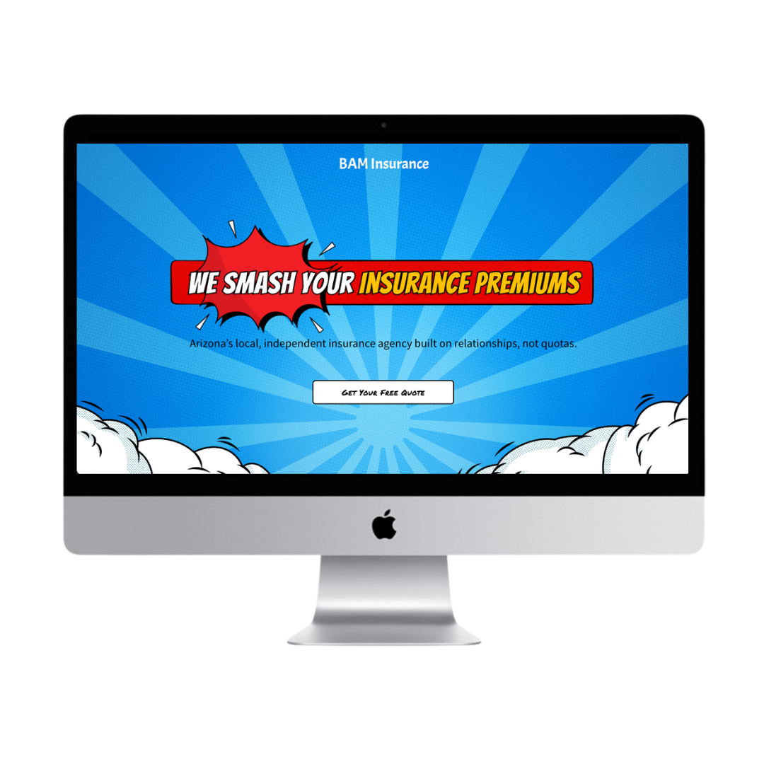 Custom website design for Bam Insurance Services in Arizona, by Reverie Creative Agency.