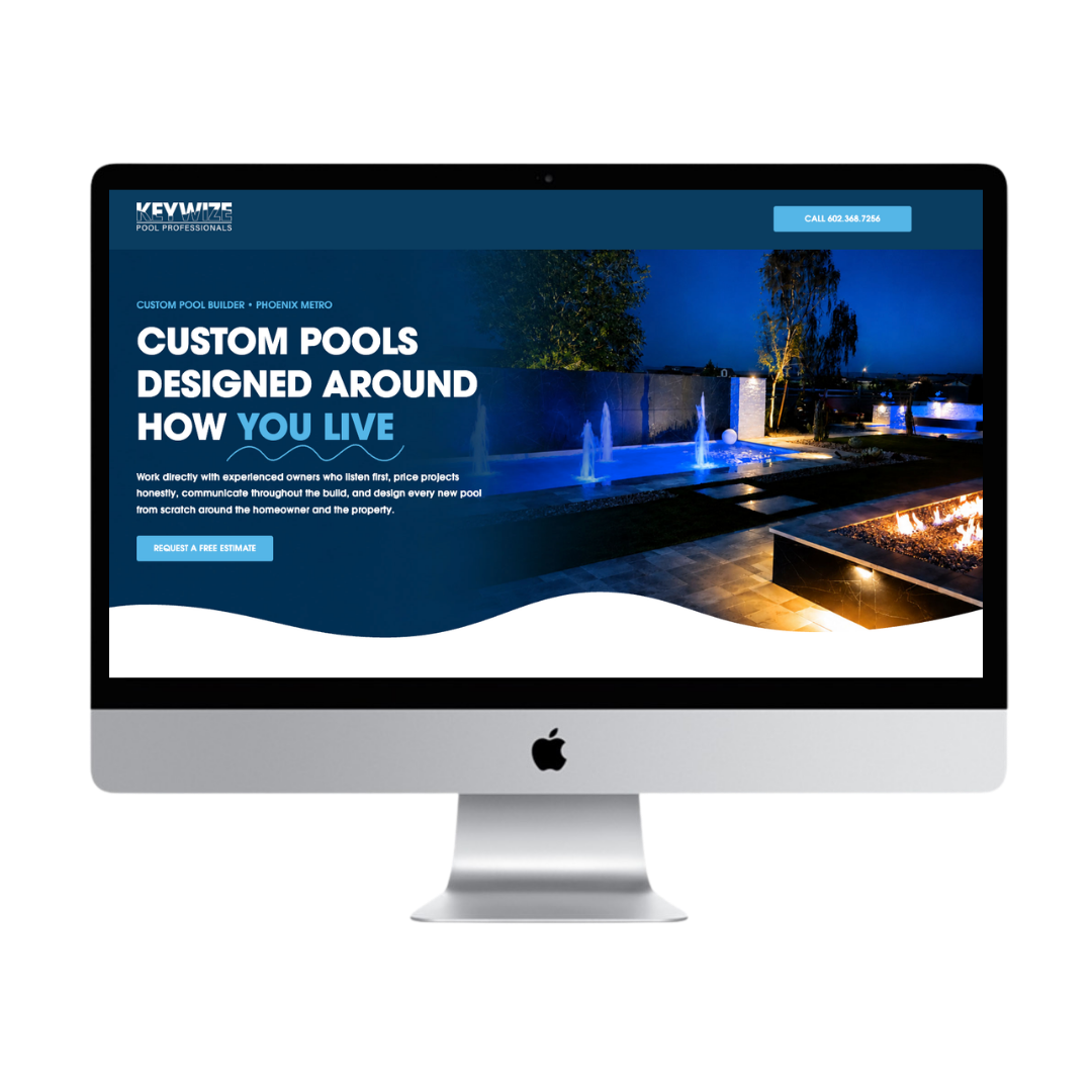 Custom website design by Reverie Creative Agency for Keywize Pool Professionals, a Phoenix-area custom pool builder specializing in new pool construction, remodeling, and outdoor living.