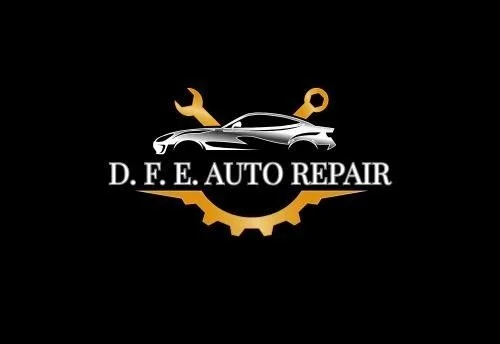 Logo for D.F.E. Auto Repair with a stylized car and tools on a black background.
