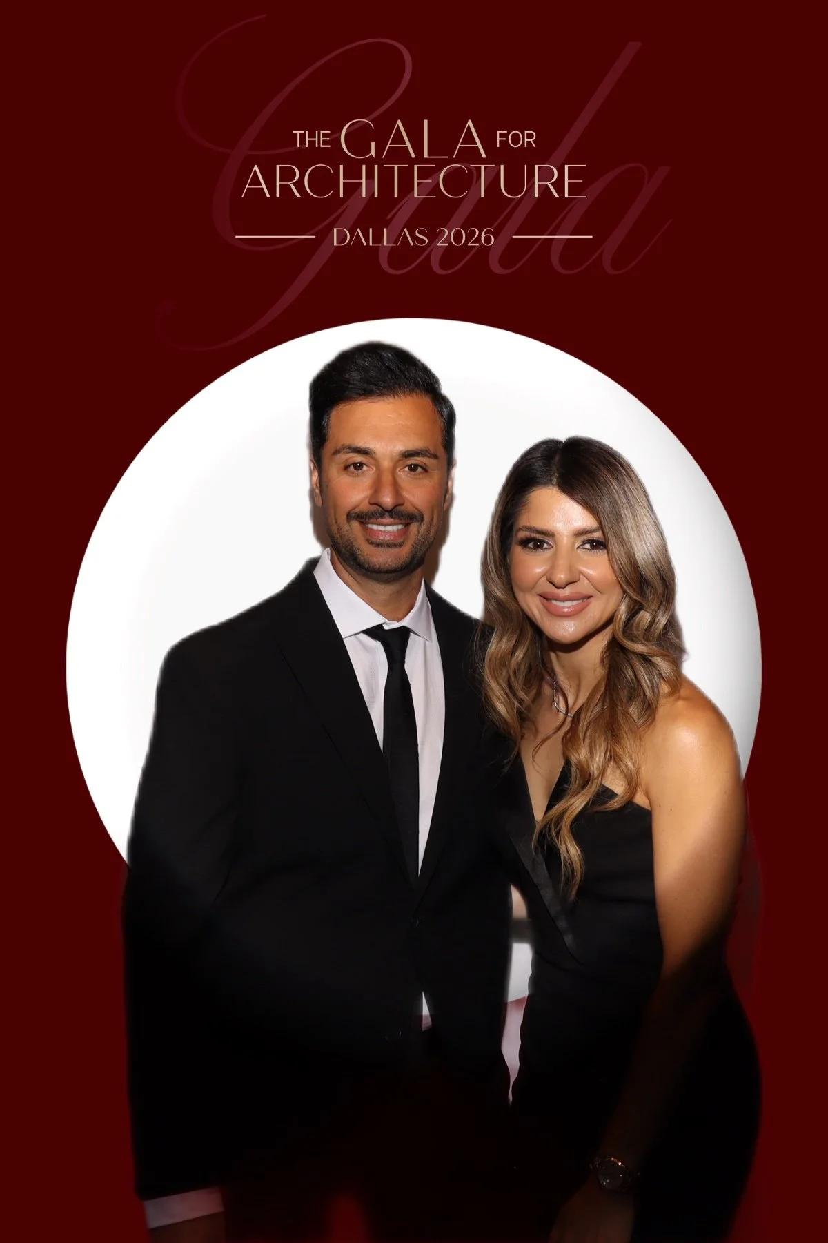 Branded photo activation at a DFW gala — guests smiling with custom print keepsakes