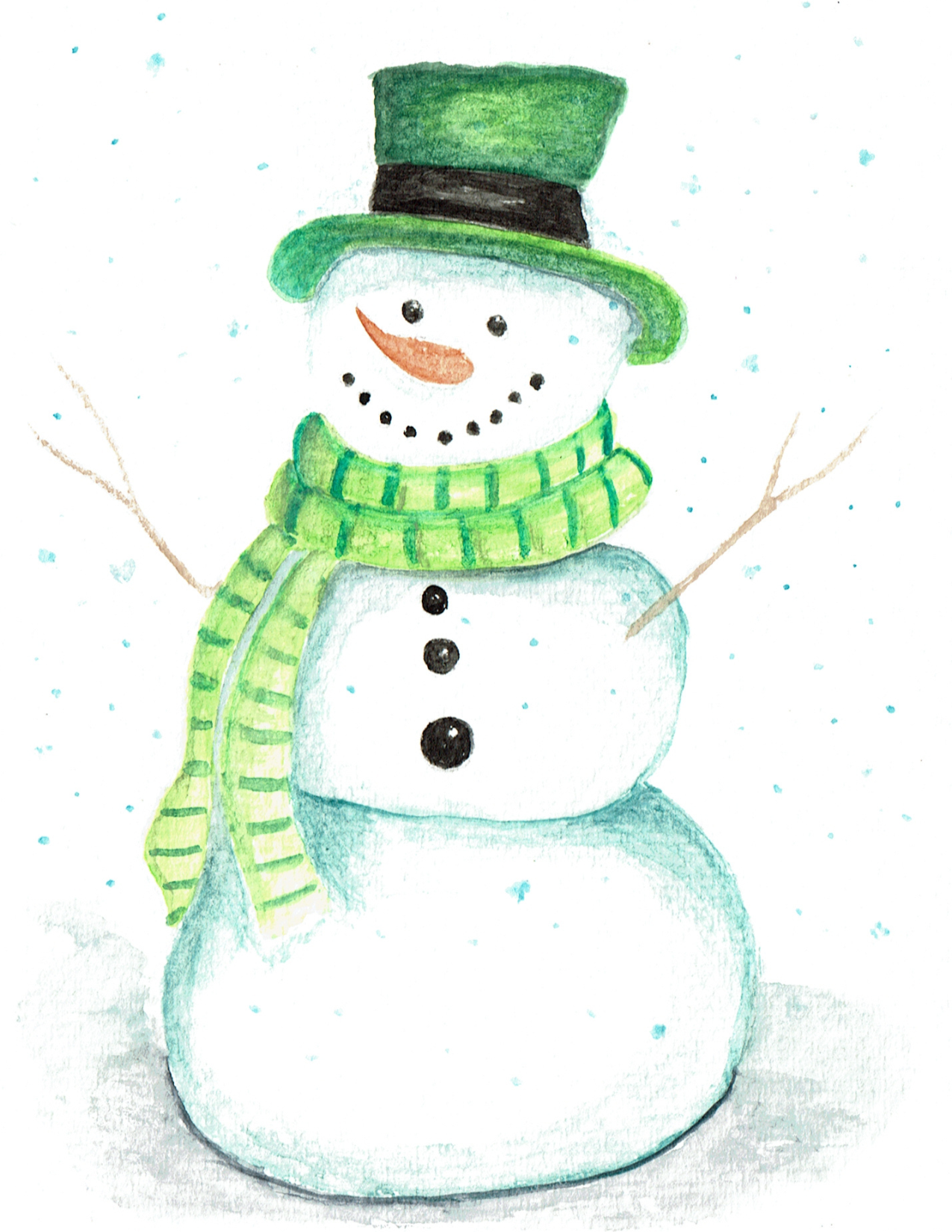 Snowman with Green Top Hat Art Card