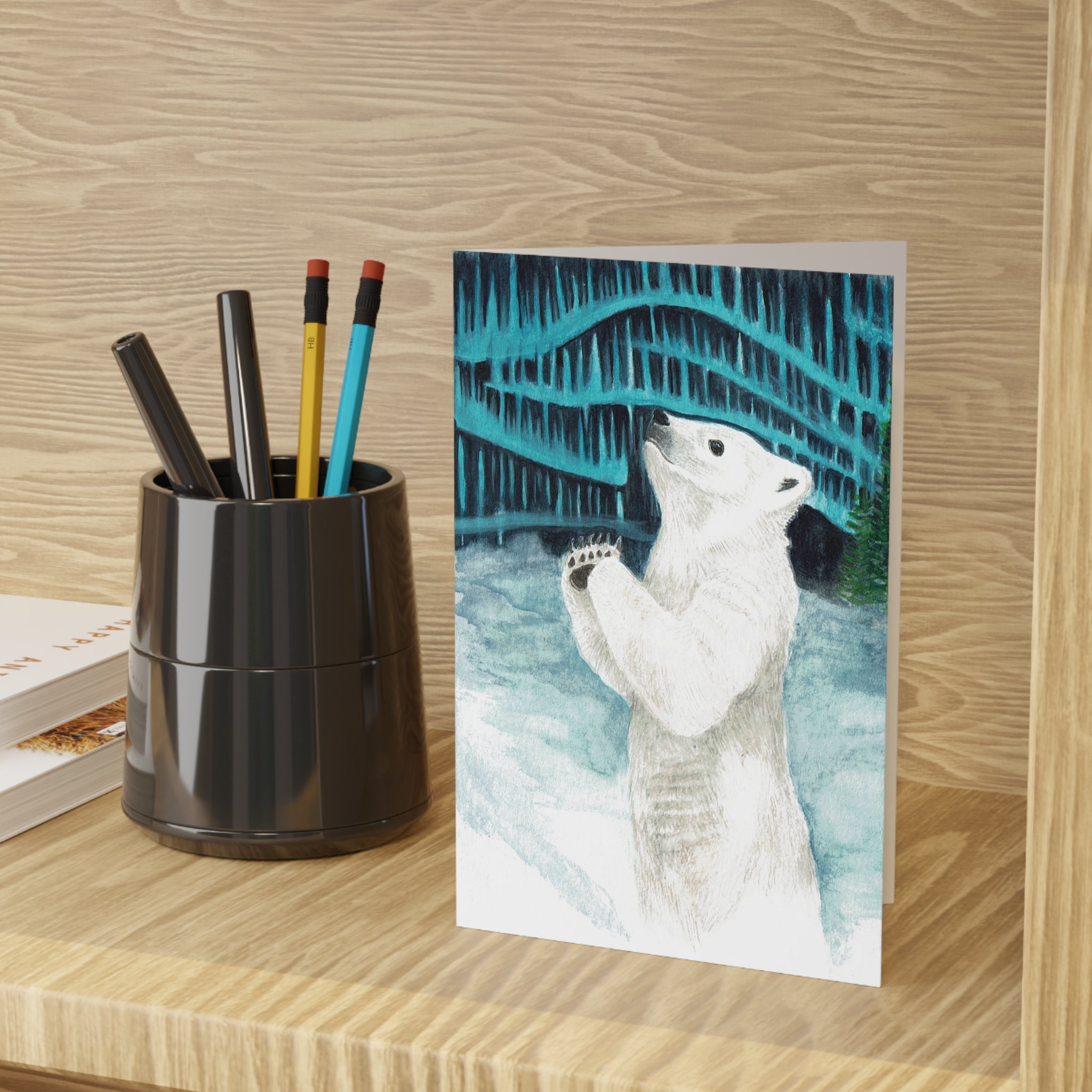 Aurora Borealis Polar Bear Art Card