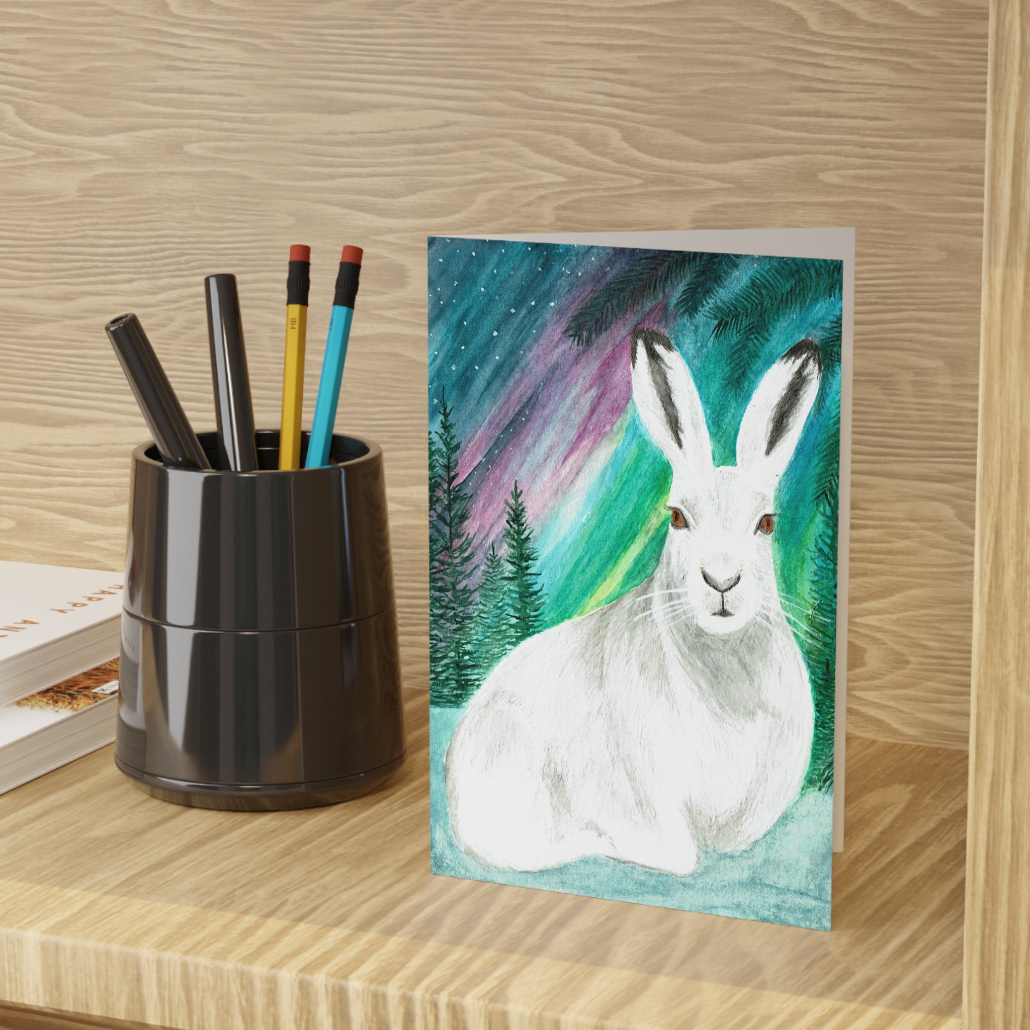 Aurora Borealis Arctic Hare Art Card