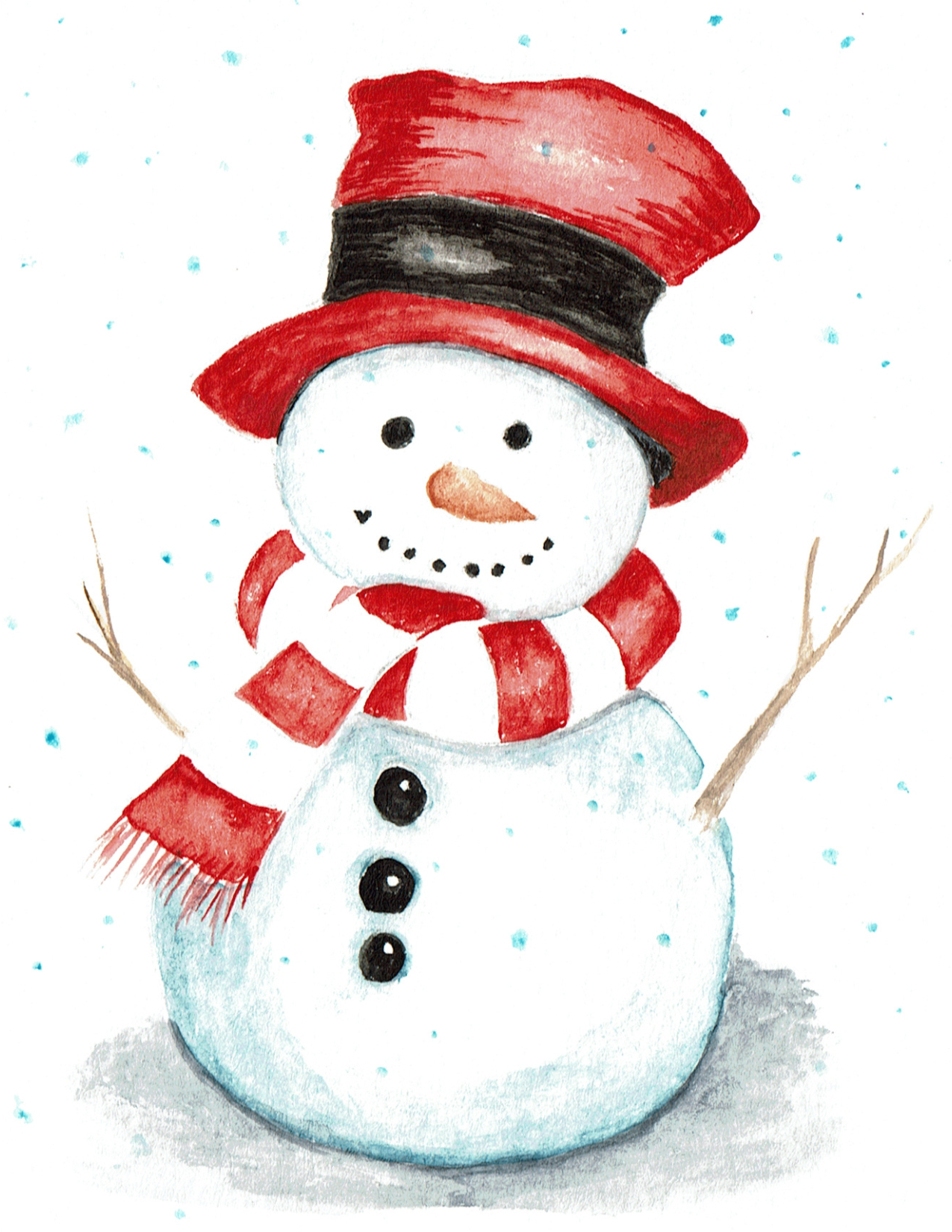 Snowman with Red Top Hat Art Card