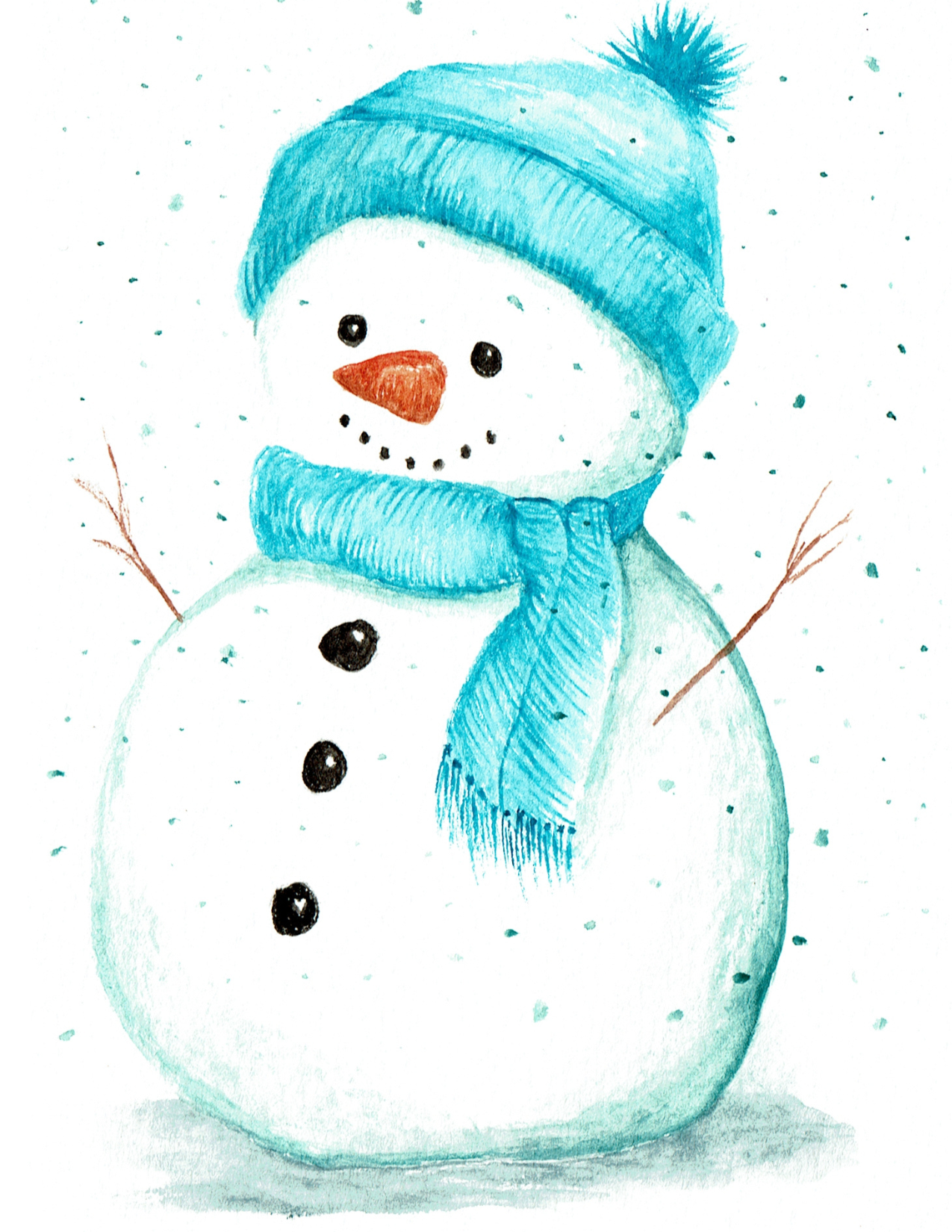 Snowman with Blue Toque Art Card