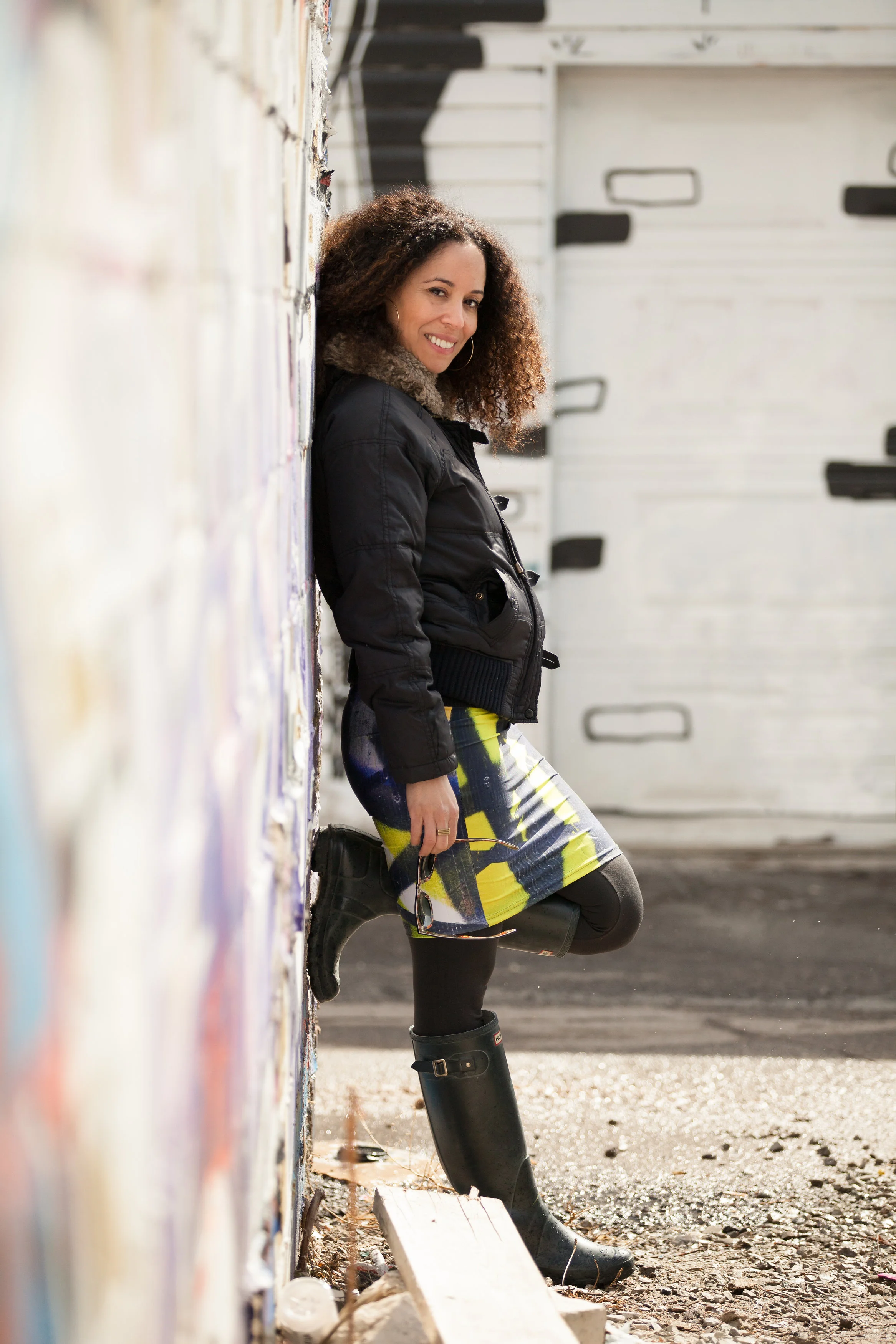 Nadia Lloyd in a skirt from her collection