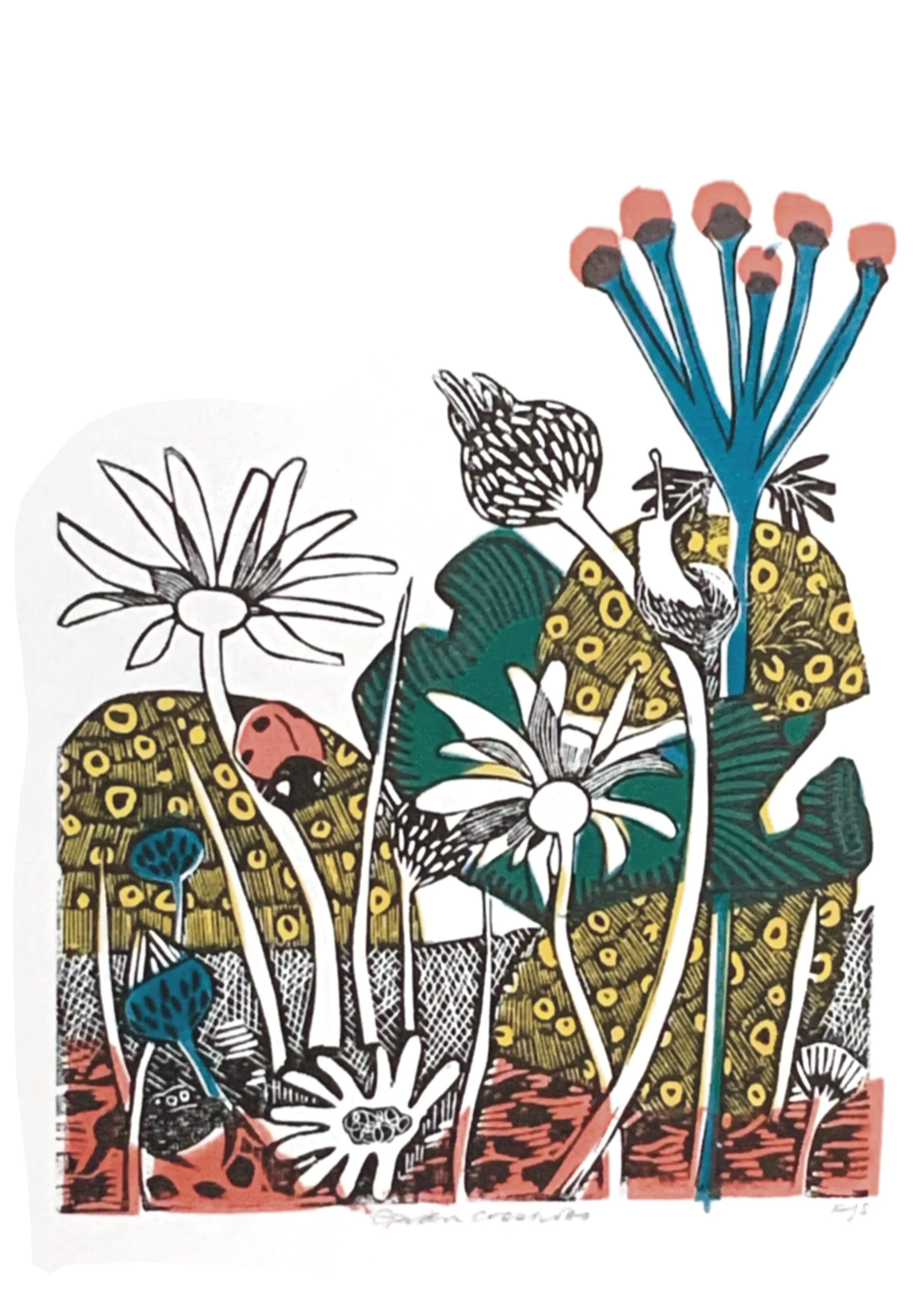 Garden Creatures Linocut and Screenprint