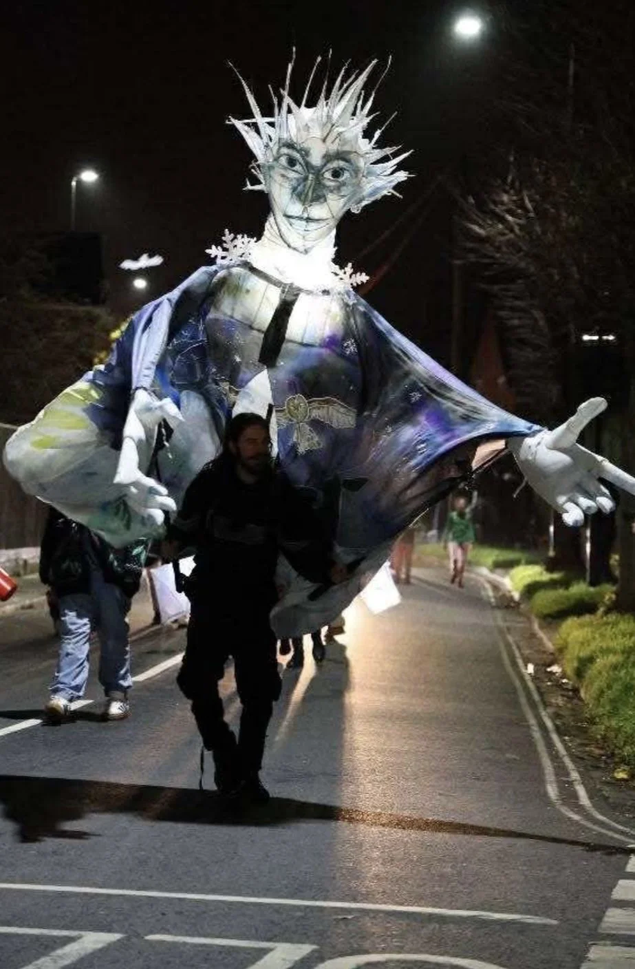 ‘YULE’ Winter Puppet, November 2025 Newport Christmas Carnival. As part of the four seasons puppets in the Folktastic Isle project and exhibition by New Carnival. 