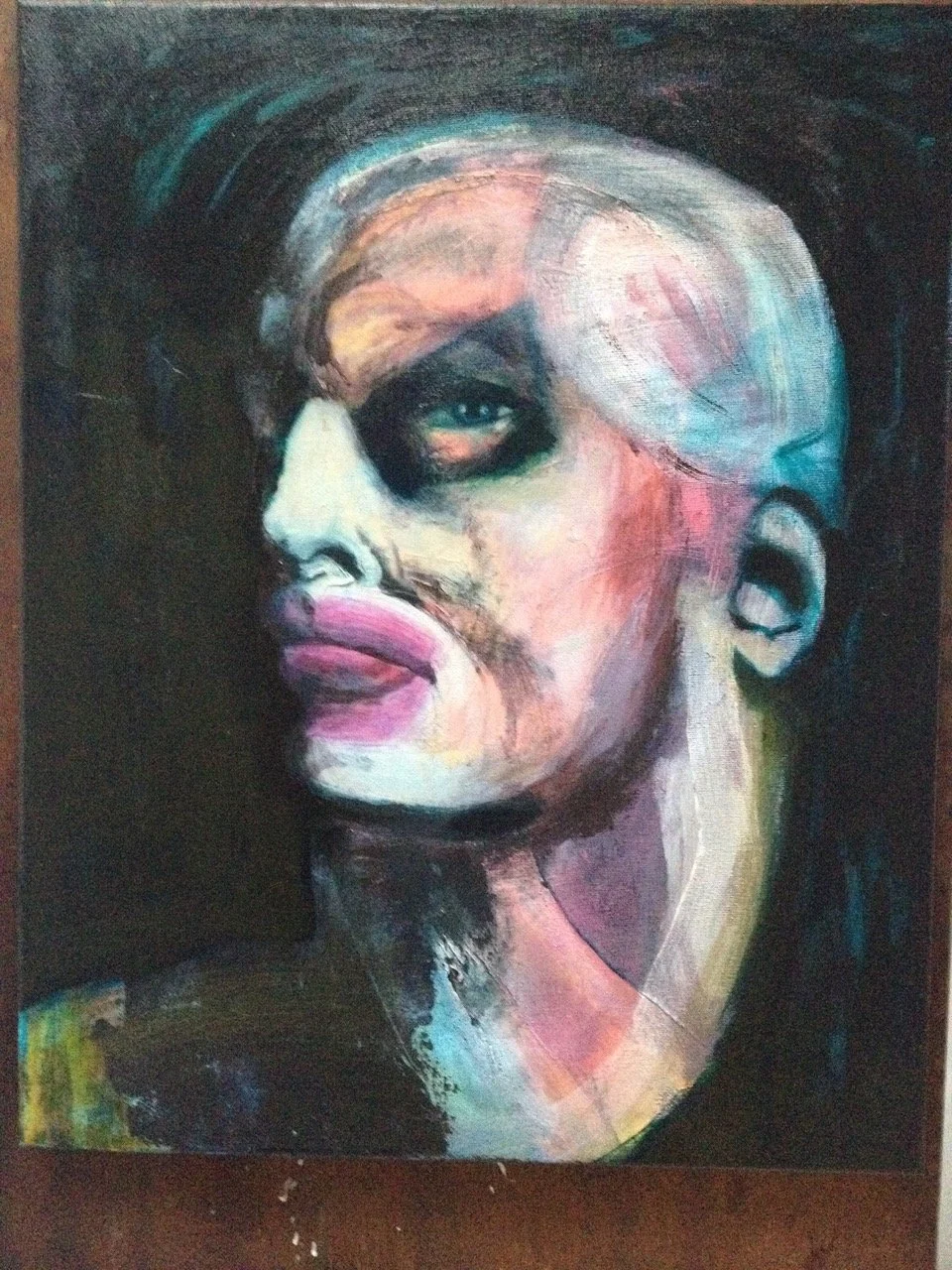 One of a series of oil paintings, portraits of drag queens after their performances when they are at their most vulnerable. Between performance and life. 