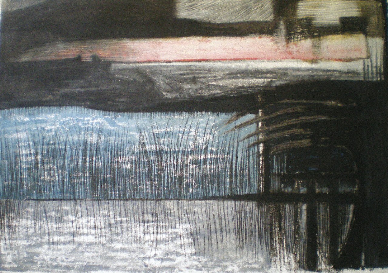 Series of large scale drawings on paper exploring the space between the land and the sea. Oil stick and graphite.