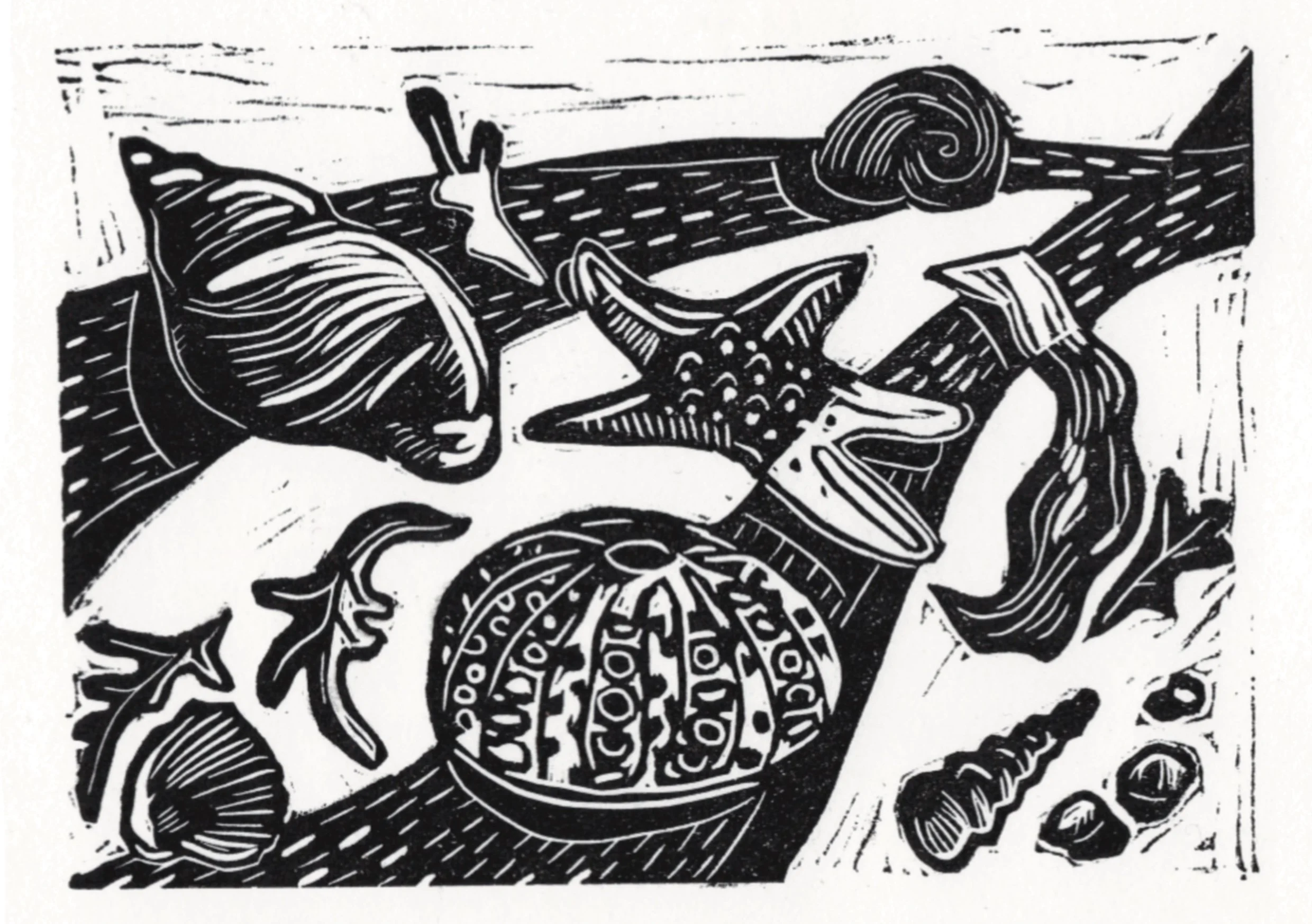 Sea Treasures Linocut