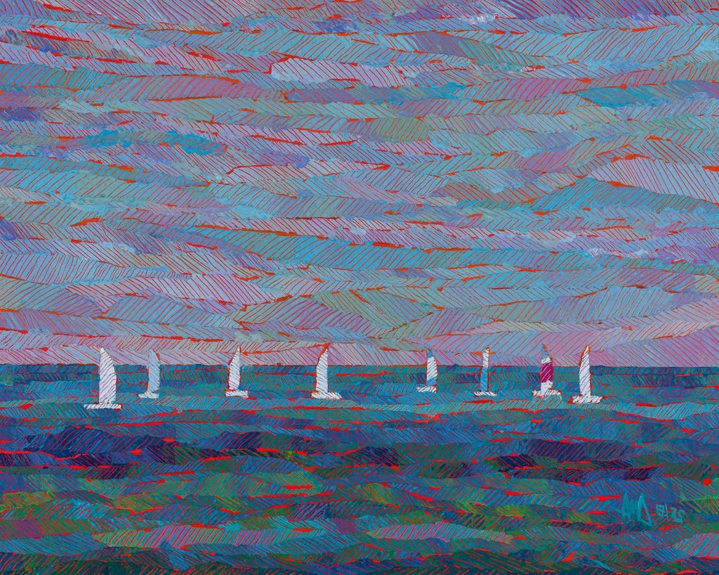 Intersecting Dinghies / Inspired by dinghies in the distance in Sandown Bay. Andrew was struck by the way they seemed to almost crash into each other.