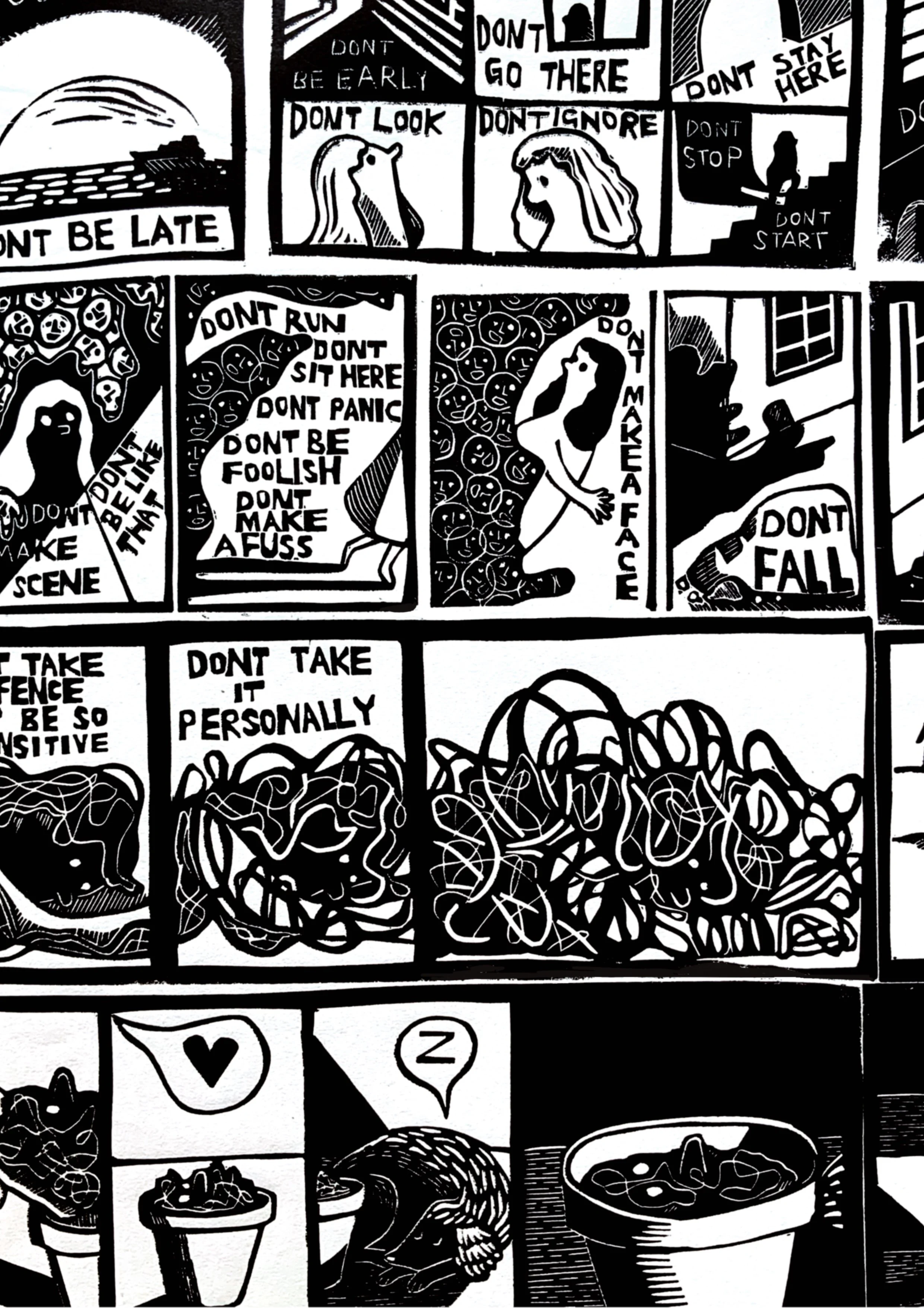 Just Don't Linocut Detail