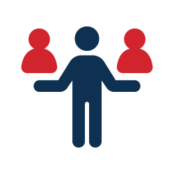 A person standing with arms outstretched, with three smaller figures behind, indicating leadership or guidance.