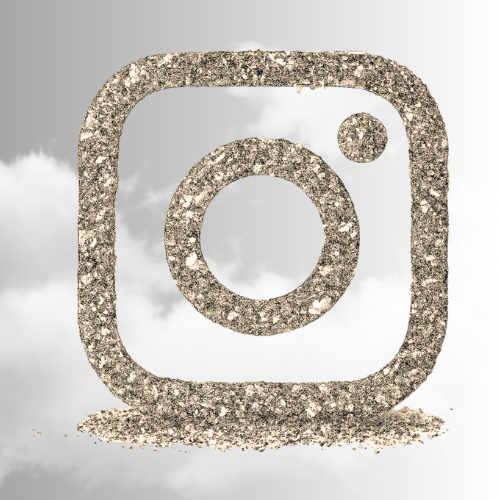 Instagram logo made of glitter against a cloudy sky background.