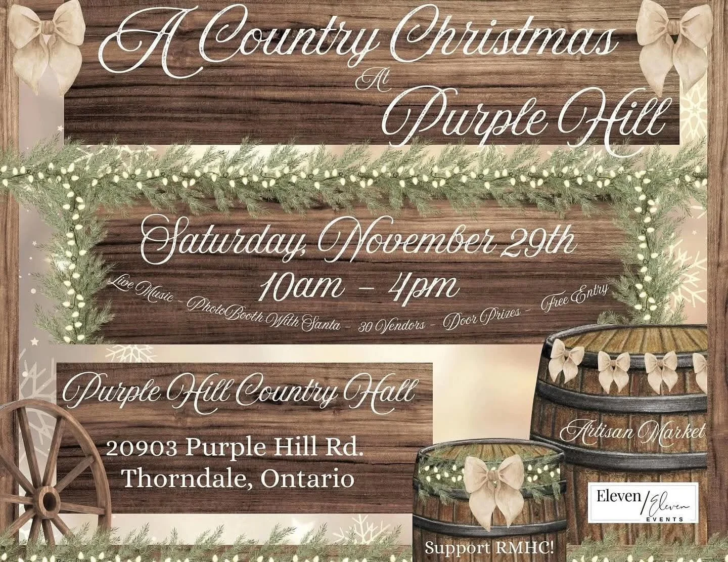 This Saturday 10am-4pm

Bring Cash.... we accept debit, credit or cash but reception is spotty for the machines and sometimes it doesn't work!

Santa will be there, so many amazing vendors. Come check out Christmas in a beautiful country barn setting