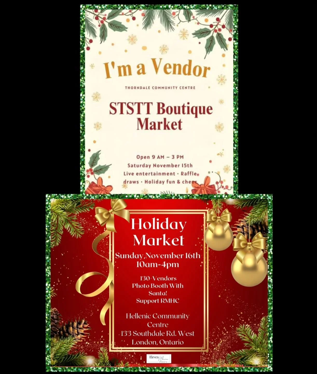 Where you can find us this weekend.....

STSTT Holiday Market Saturday Nov 15th Thorndale Community Center 9am-3pm

Eleven Eleven Holiday Market Sunday Nov 16th Hellenic Center London 10am-4pm Santa will be there also

Come check us out and all the o