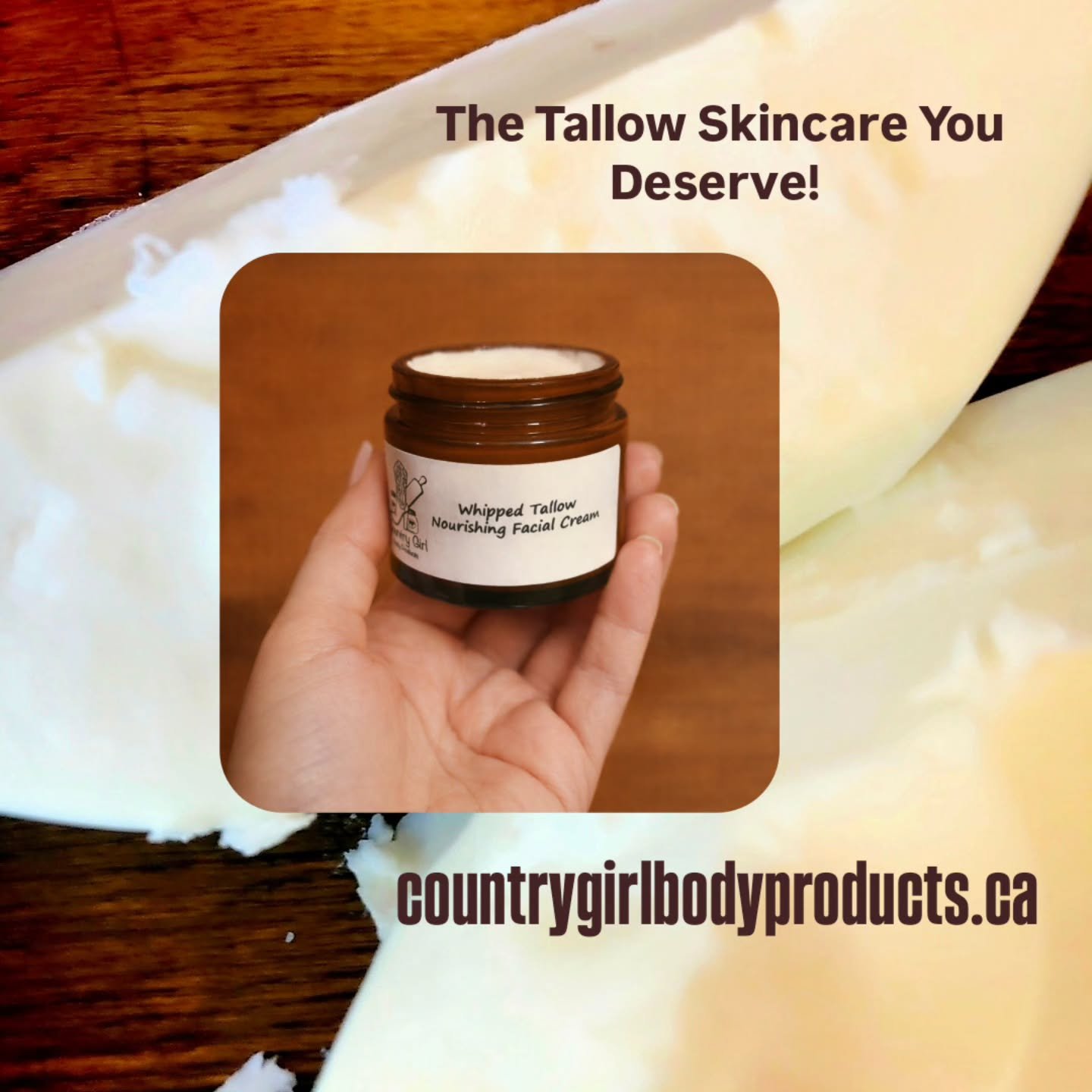 The Tallow Skincare You Deserve
Country Girl Body Products 🌿

Your skin works hard. It deserves real care.
Our tallow skincare is slow-rendered, small-batch, and made with purpose from start to finish. We use wholesome ingredients, no fillers, and n