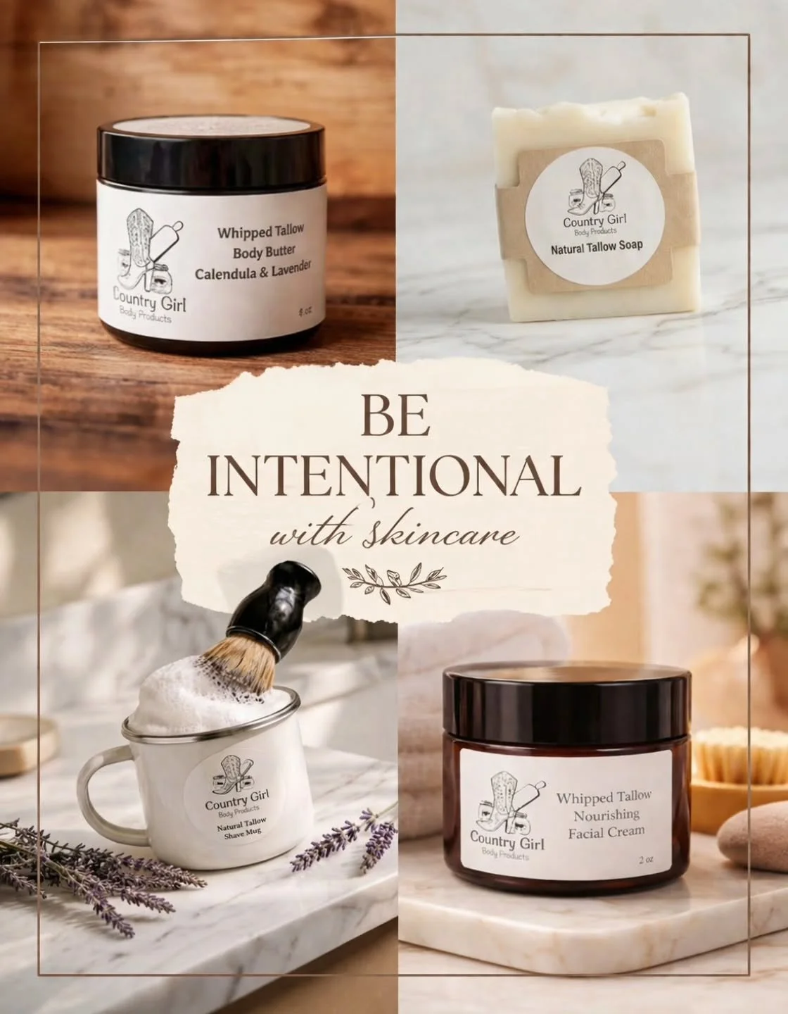 Be intentional with your skincare 🌿

✨️Slow down. Choose simple, honest ingredients. Nourish your skin the way nature intended &mdash; with small-batch, handmade tallow products crafted with care and purpose.

From soothing soaps, to deeply nourishi