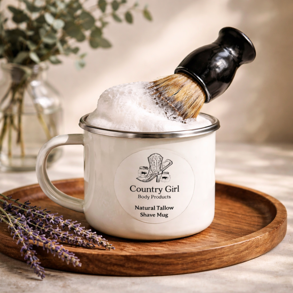 Natural Tallow Shave Mug with Badger Bristle Shave Brush