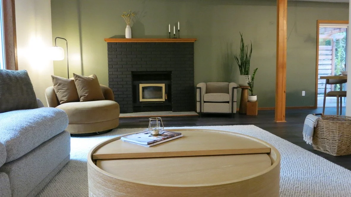fireplace and seating area at mindwell house