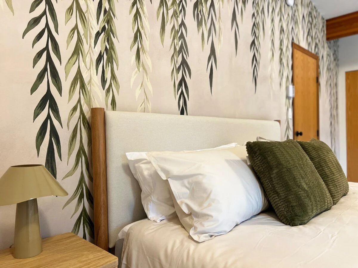 cozy king bedroom with eelart wallpaper