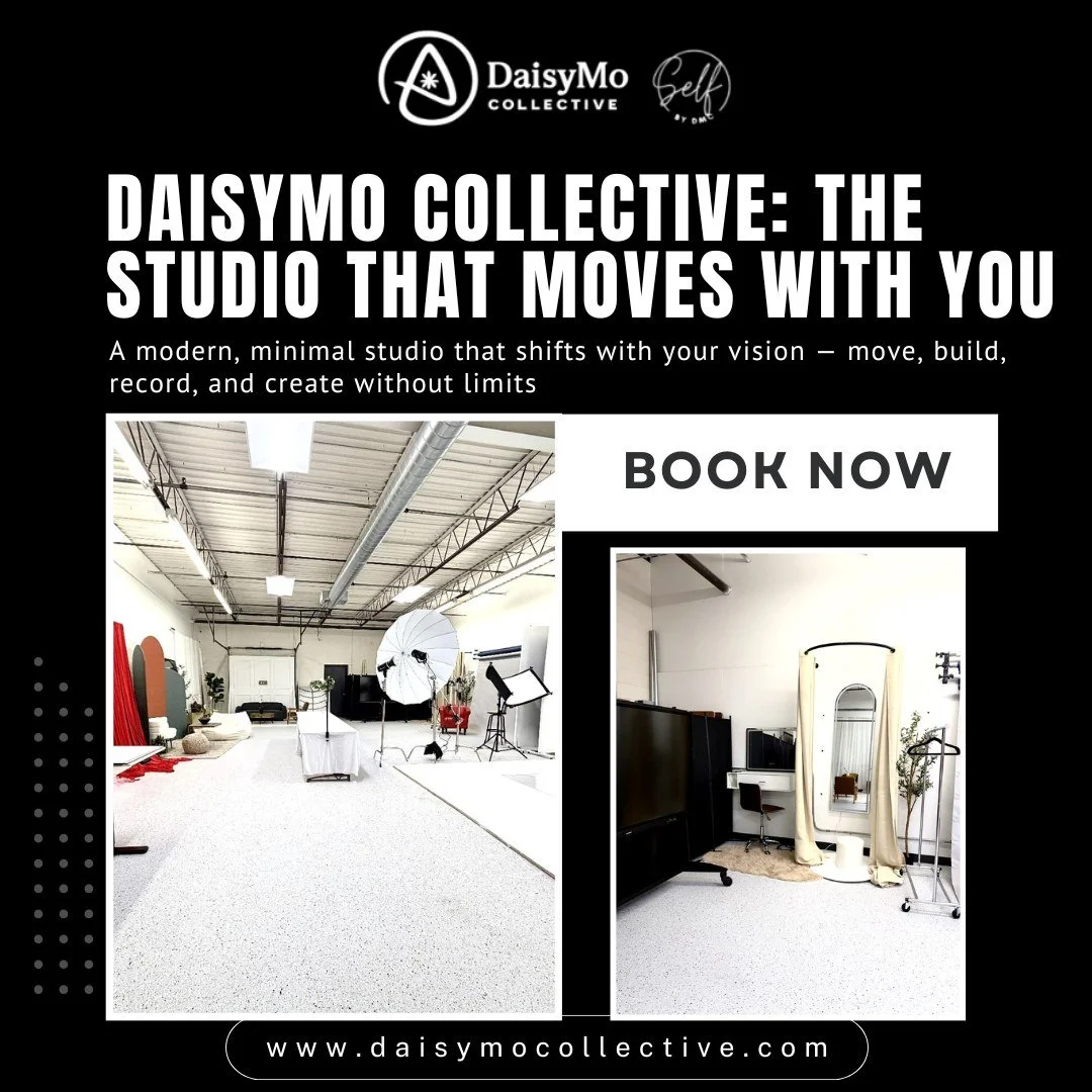 Your Vision Deserves a Space That Moves With You ✨
 Ready to create without limits? 🚀 DaisyMo Collective is the modern, minimal studio designed to shift, shape, and transform with your imagination. Whether you&rsquo;re building, recording, filming, 