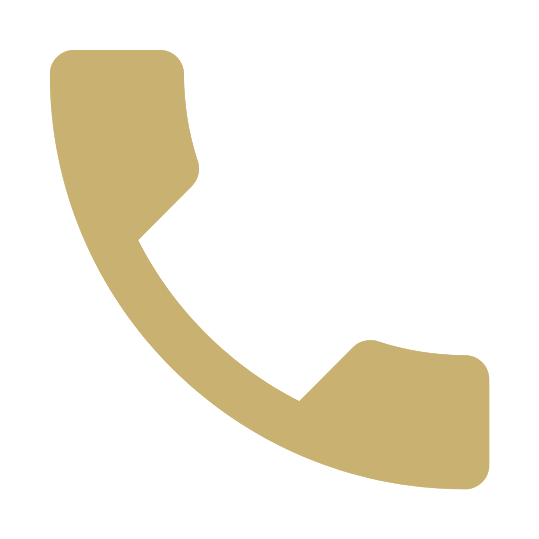 Gold telephone receiver icon on a transparent background.