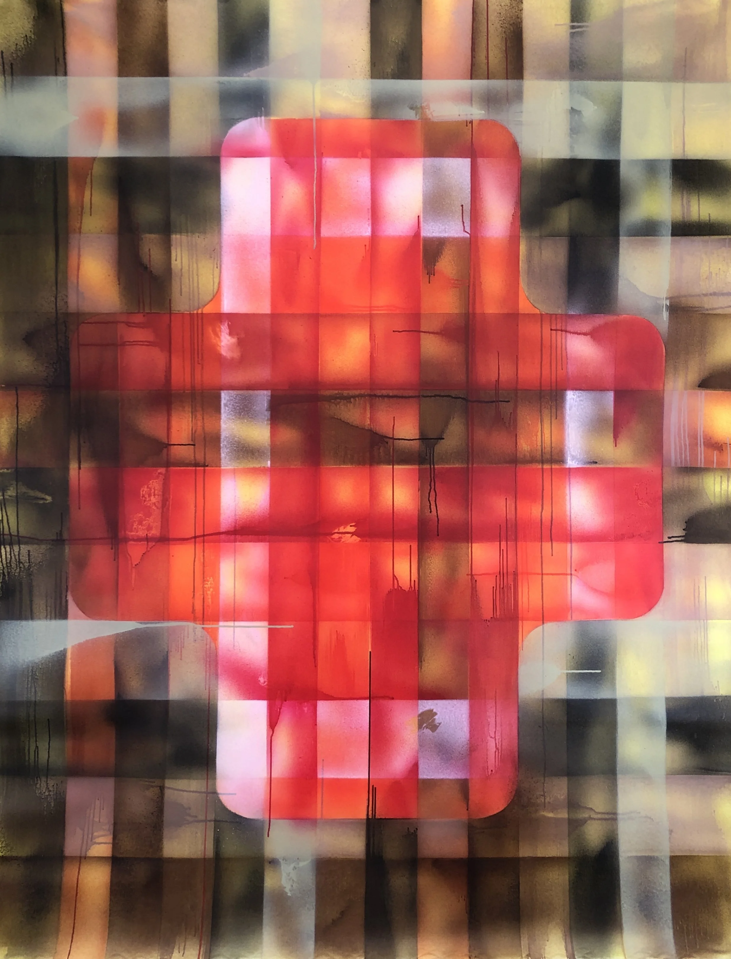 Floating Cross-Rouge-Fond sombre - acrylique sur toile - 09.10.2025 - 200 x 155 cm - 