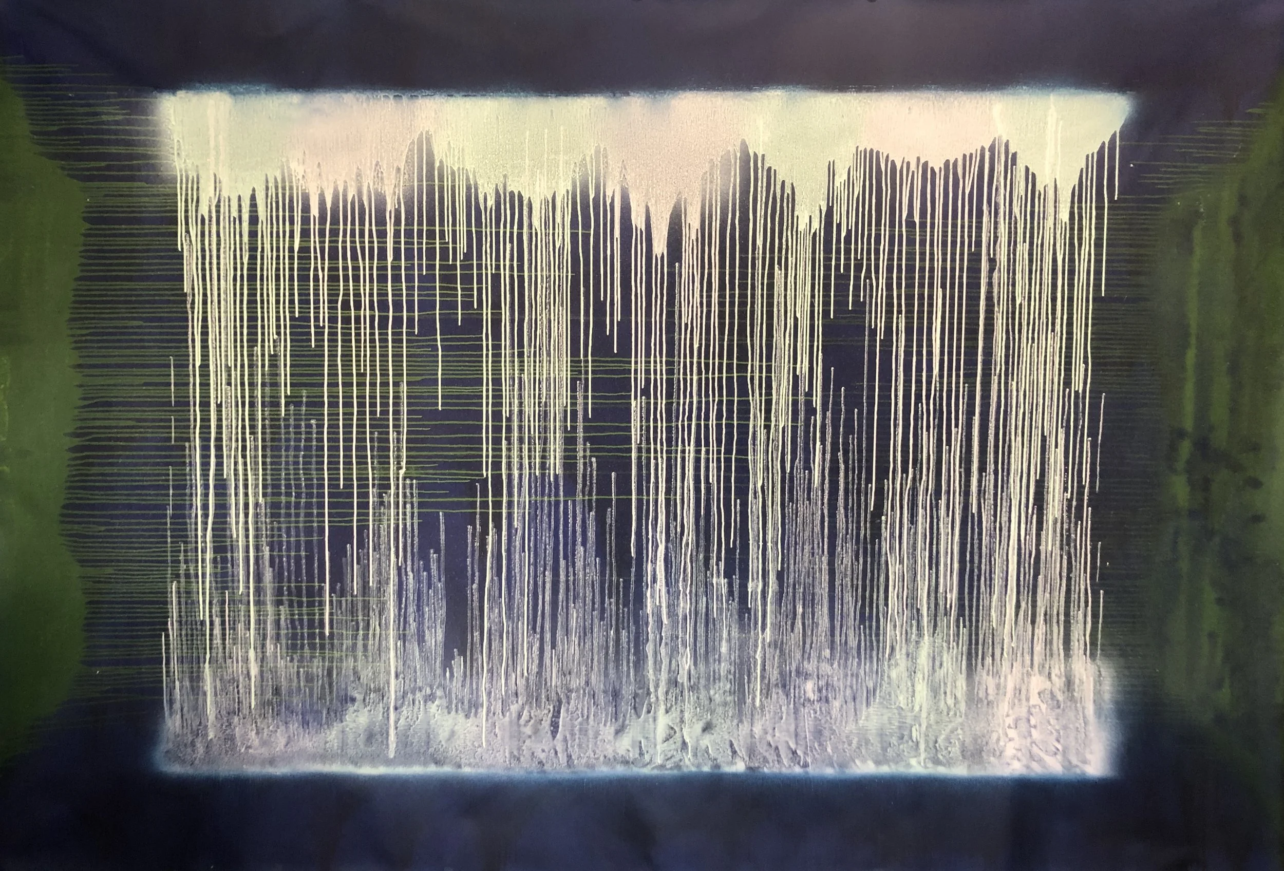 peinture  abstraite, série champs blanc rose vert, spray, acrylique sur toile, Cédric Legros, 2025