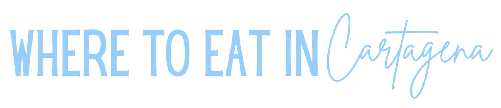 Text graphic that reads "Where to eat in Cartagena" in blue lettering against a transparent background.