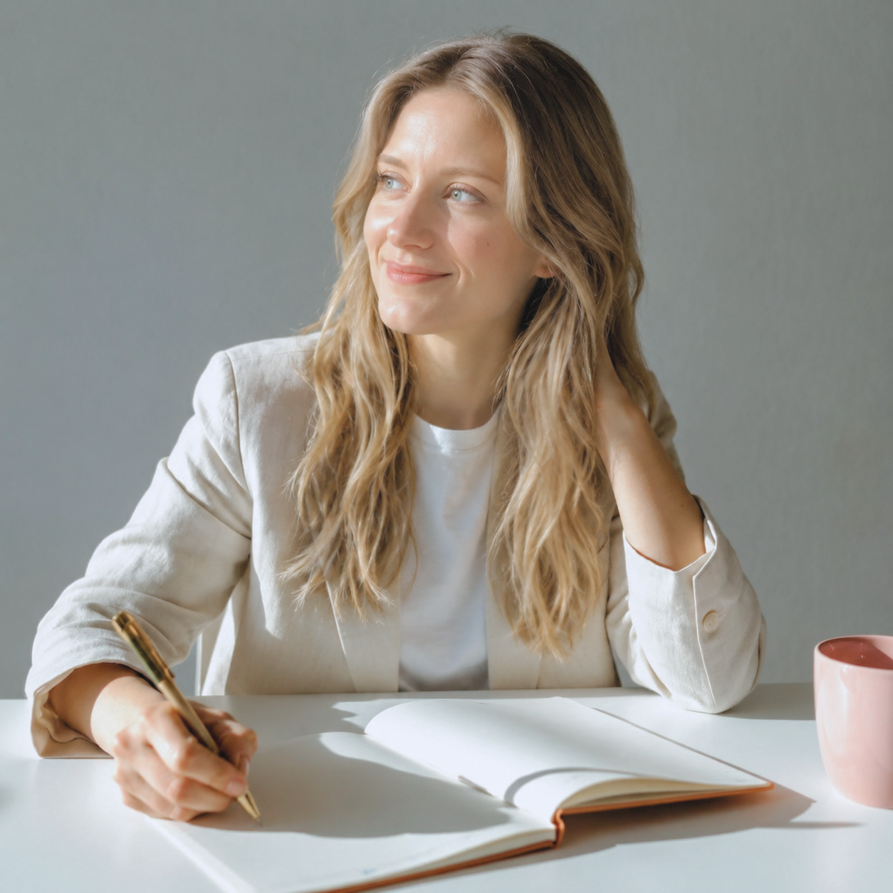 woman sitting at desk with notebook