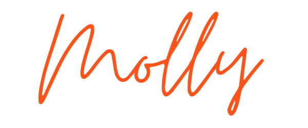 The word 'Molly' written in red cursive script on a black background.