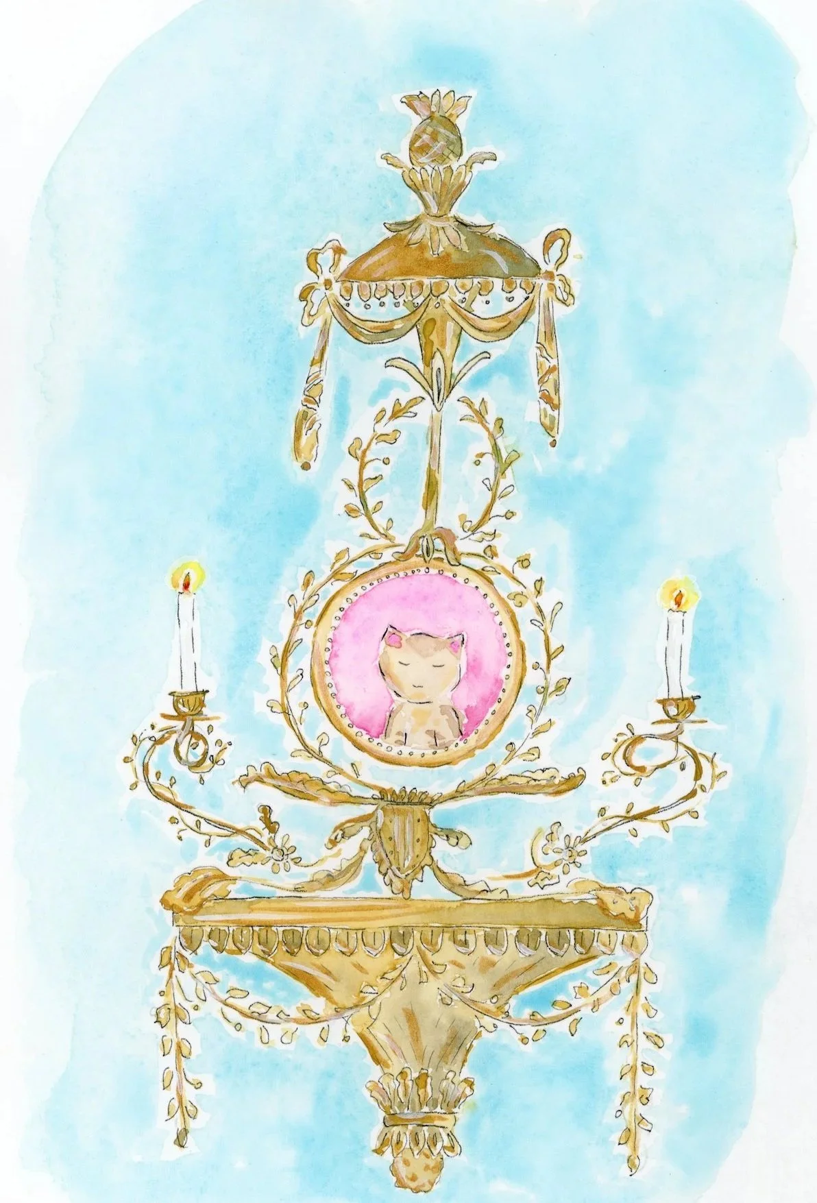 A Portrait of Jance in a Late 18th Century Sconce After John Yenn, 2023.  9”x 6”.