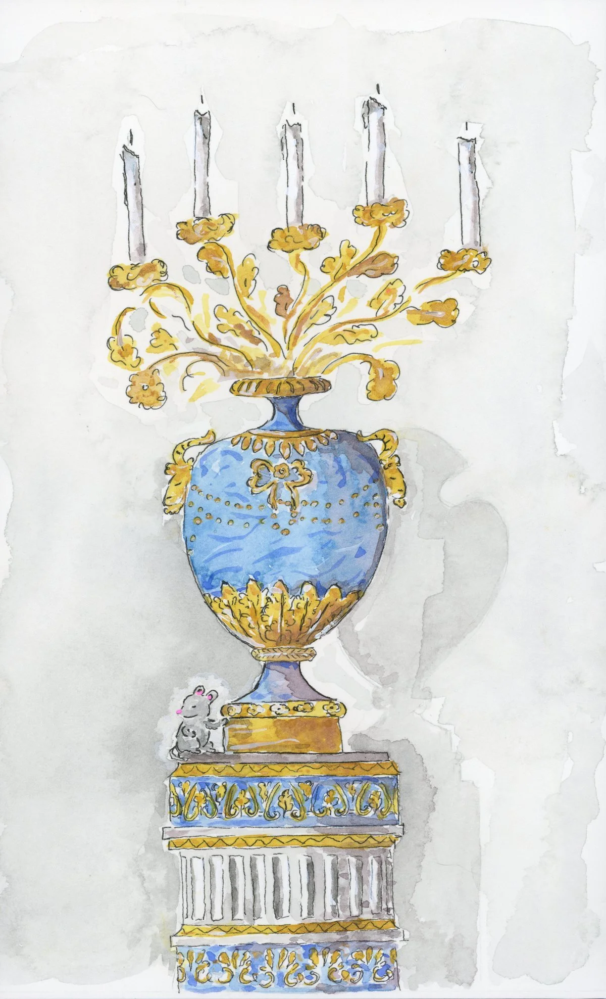 Faison the Mouse with a Candelabra by Jean Démosthène Dugourc (ca. 1780), 2023. 8 1/8” x 5”.
