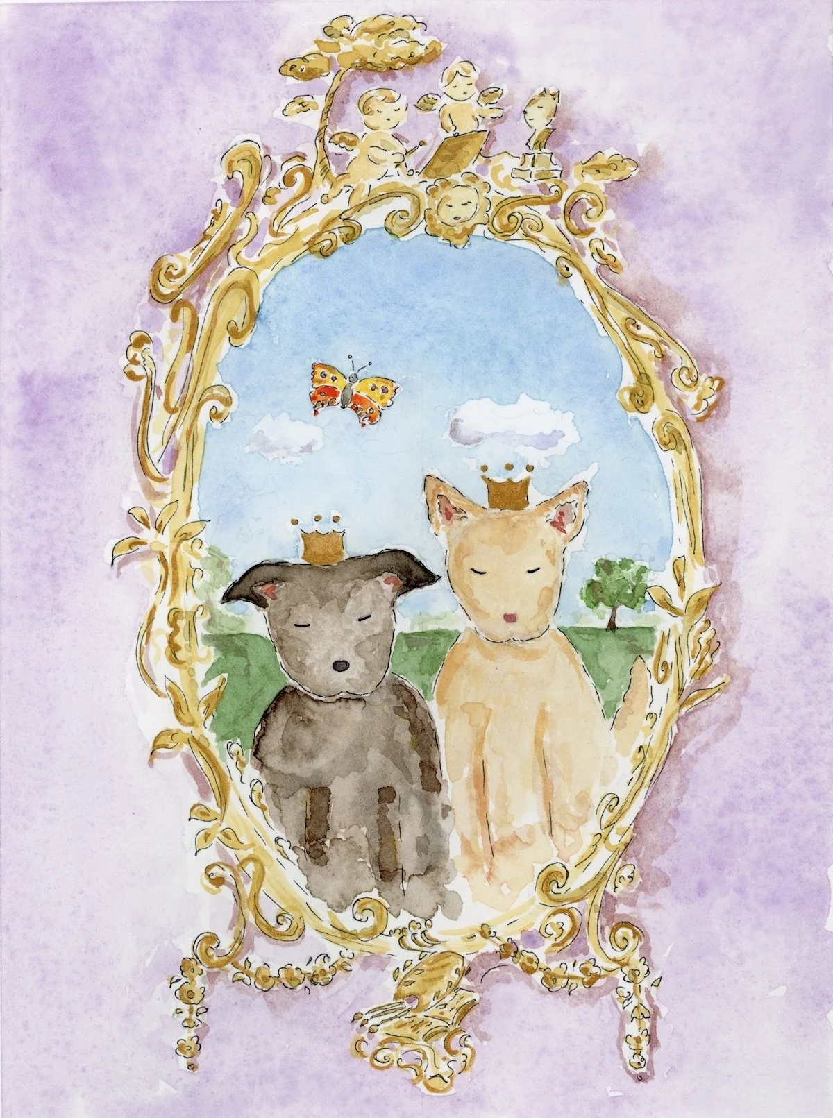 A Portrait of Carolina and‬‭ Tallulah Framed by a Pier-Glass‬‭ Celebrating the Arts of‬‭ Sculpture & Painting Designed by John Linnell, 2024. 8” x 6”.