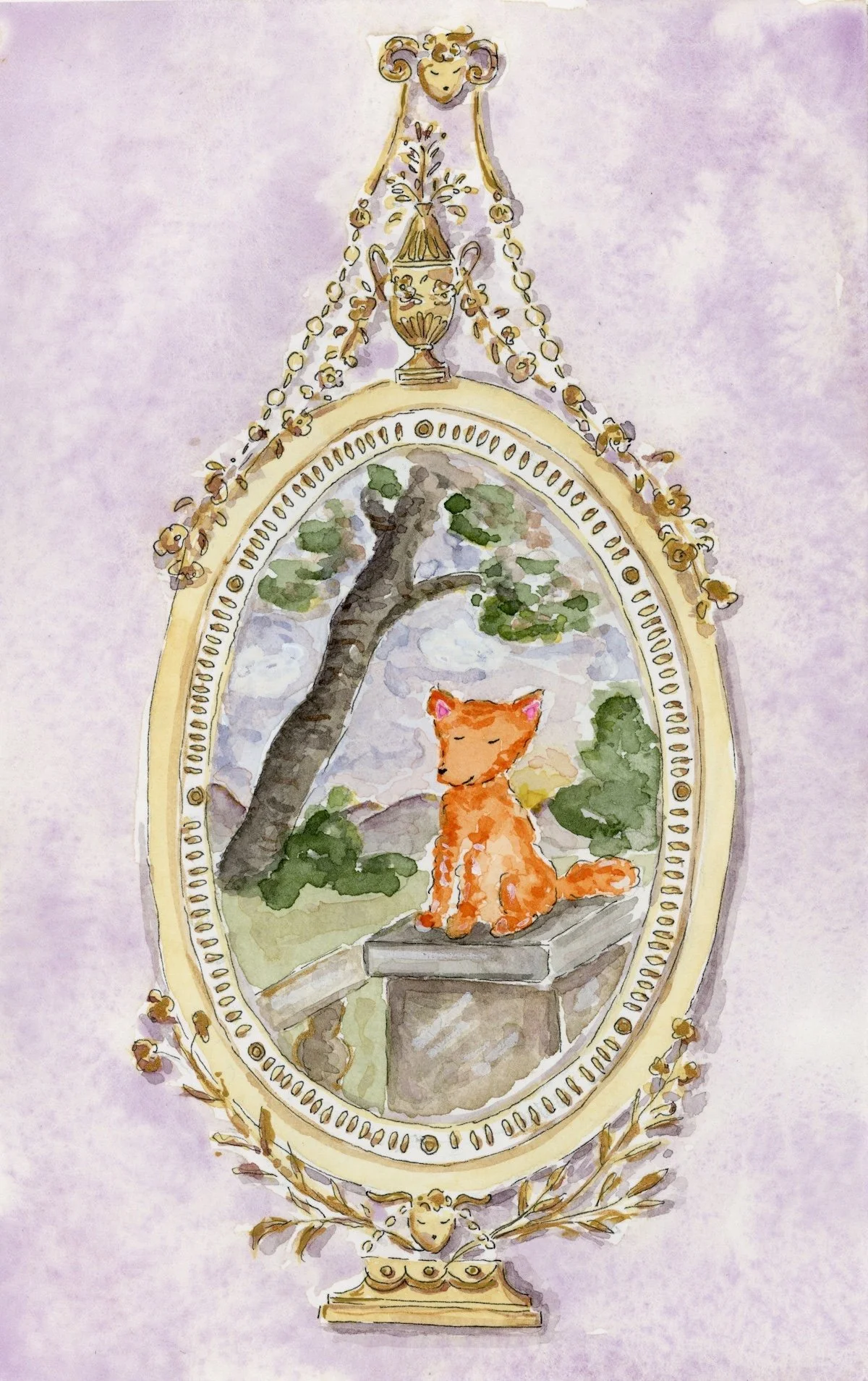 A Portrait of Carnelian Seated on a Plinth in a Late 18th Century Oval Frame by John Yenn (1750–1821). 9” x 6”. 2025. 