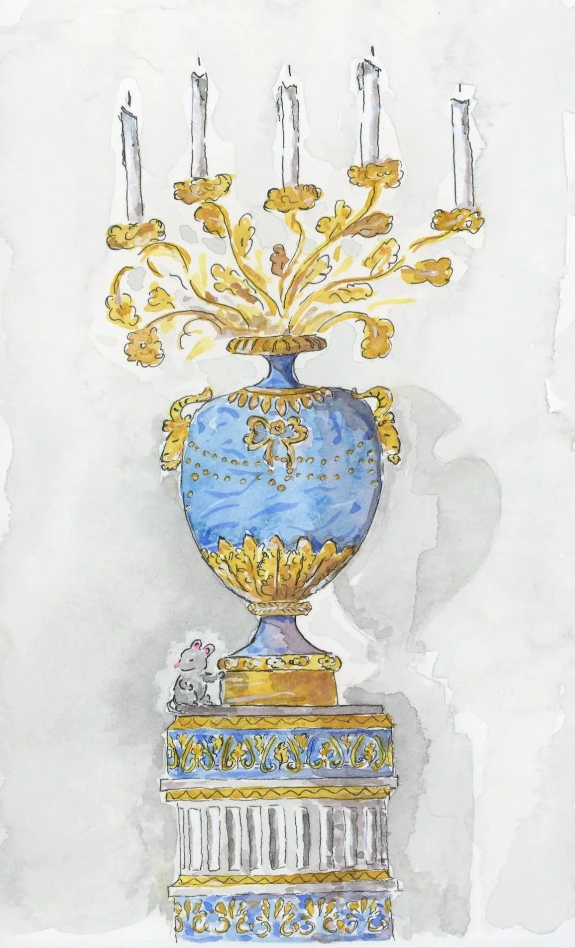 Faison the Mouse with a Candelabra by Jean Démosthène Dugourc (ca. 1780), 2023. 8 1/8” x 5”. 