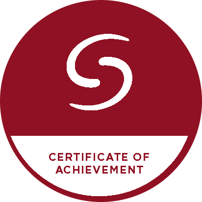 Certificate of achievement badge with a red circular background and a white letter 'S' in the center.