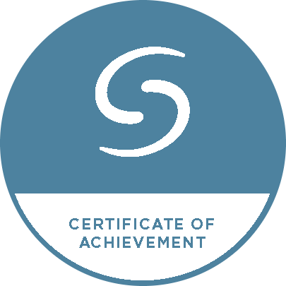 Certificate of Achievement with a stylized 'S' symbol on a blue circular background.
