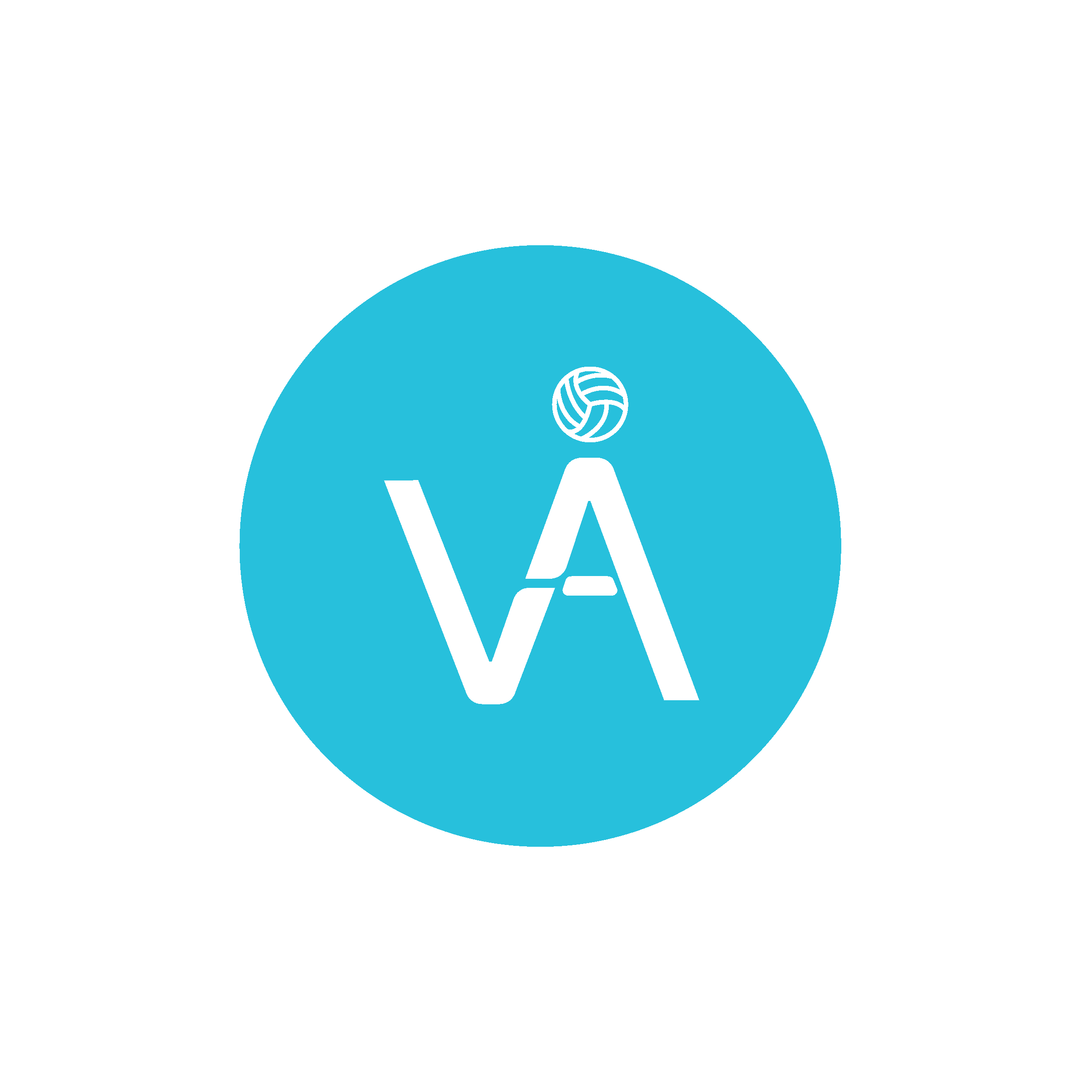 Logo with volleyball at the top, a stylized letter 'V' and 'A' in white inside a blue circle, with the words 'Volleyball Alberta' beside it.