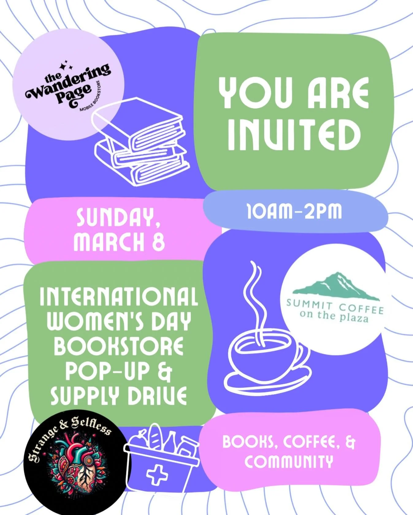Very excited to be partnering with @summitcoffeeontheplaza  and @strangeandselfless for our International Women&rsquo;s Day Pop Up &amp; Supply Drive!

🗓️ Sunday, 3/8
⏰ 10-2pm
📍 @summitcoffeeontheplaza

All items collected will go to Women Of Hope 