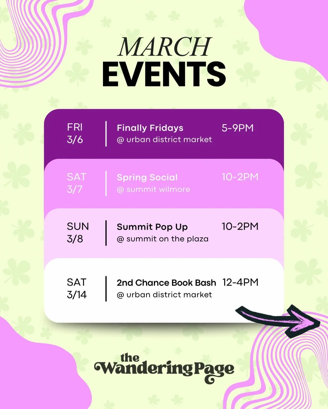 We are so excited for longer days, warmer weather, and market season!

Check us out at our upcoming March events!

⭐️ Finally Fridays with @pop.clture 
 🗓️ Friday, 3/6
 ⏰ 5-9pm
 📍 @urbandistrictmarket 

⭐️ Summit Spring Fest Market
 🗓️ Saturday, 3