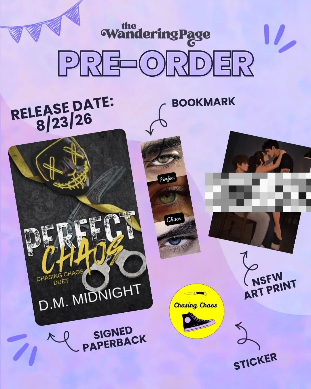 Perfect Chaos by @d.m.midnightauthor 

Pre-order and get:
- Signed paperback
- bookmark
- NSFW art print
- sticker 

#preorderbooks #mobilebookstore #darkromance #incentives #newbook
